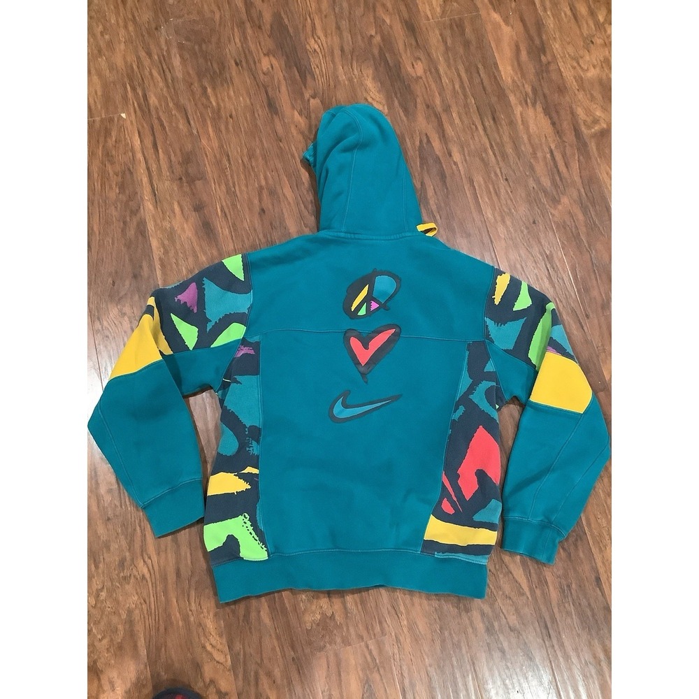 Peace Love Nike Men's Pullover Sweatshirt Size M Blue Purple Yellow